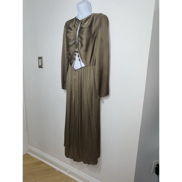 ZARA WOMAN SS22 Wrinkle Satin Effect Cut Out Midi Dress Taupe Medium - Picture 2 of 7
